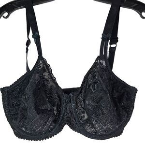 Bali Black Lace 36C Underwire‎ #3280 Adjustable Semi-Sheer Full Coverage Bra